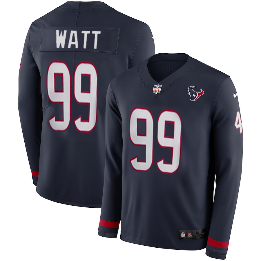Men Houston Texans #99 Watt blue  Limited NFL Nike Therma Long Sleeve Jersey->san francisco 49ers->NFL Jersey